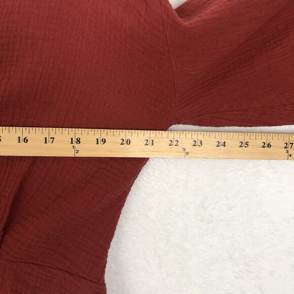 IVY JANE Tie Top Sz XS Maroon Red Ric Rac Bell Sleeve Button Up Crinkle Cotton - Picture 7 of 7